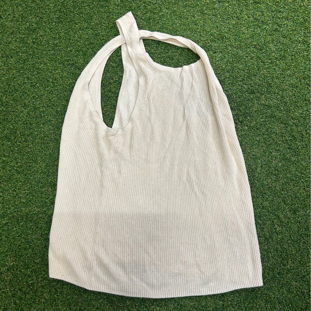 Banana Republic Cream Ribbed Knit Asymmetrical Halter Neck Sweater Tank Top
